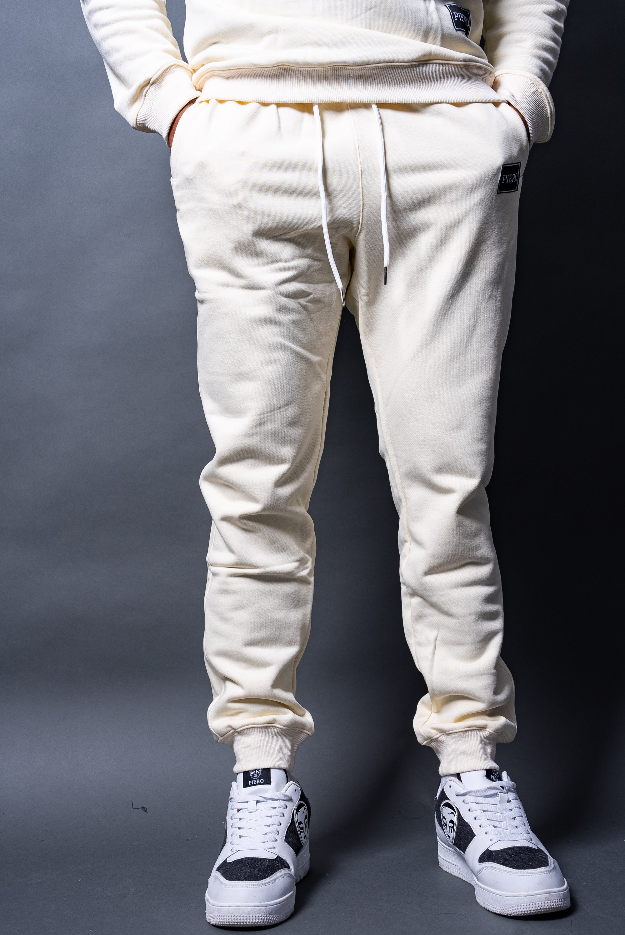 Loose Fit Sweatpants Off White Heavy Cotton With Side Logo