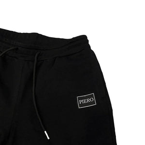 Loose Fit Sweatpants Black Heavy Cotton With Side Logo - PIERO Luxury Design