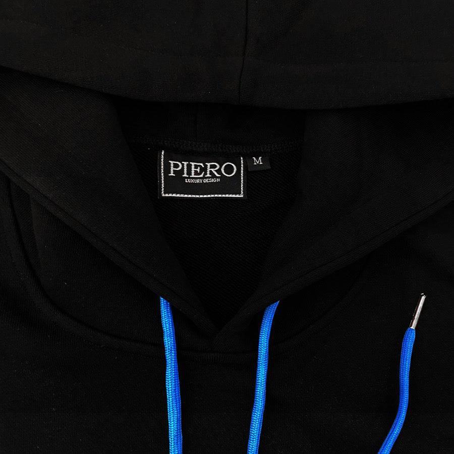 Slim Fit Black Hoodie Burning Pierrot Design Organic Heavy Cotton - PIERO Luxury Design