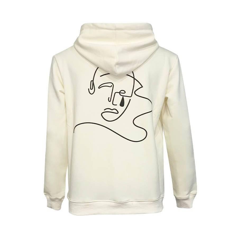 Slim Fit Hoodie Abstract Pierrot Off White Heavy Organic Cotton - PIERO Luxury Design