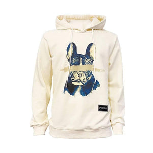 Slim Fit Off White Hoodie Crazy Dog Design Heavy Organic Cotton - PIERO Luxury Design