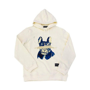 Slim Fit Off White Hoodie Crazy Dog Design Heavy Organic Cotton - PIERO Luxury Design