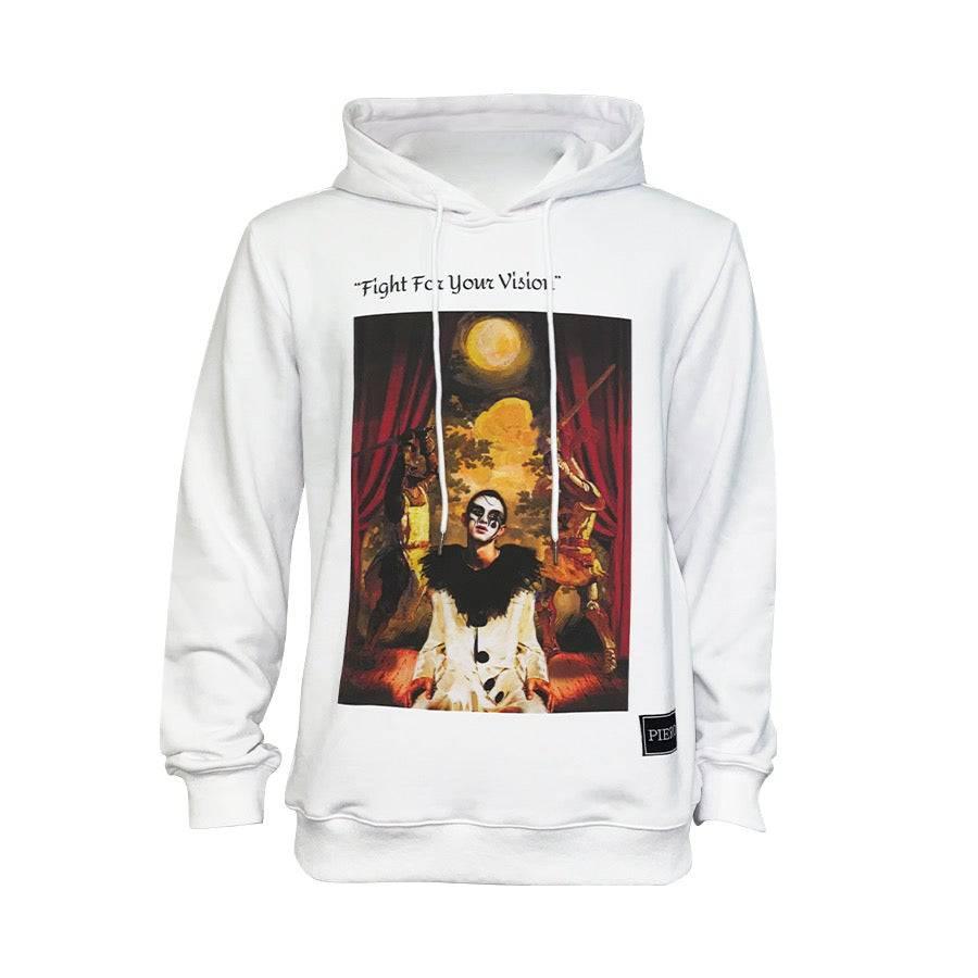 Slim Fit White Hoodie Fight For Your Vision Organic Heavy Cotton - PIERO Luxury Design